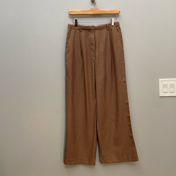 Aritzia Pants - Aritzia Wilfred Brown Houndstooth Wide Leg Effortless Pants Size 6